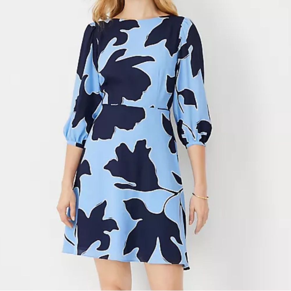 Ann Taylor Blue and Black Floral Dress